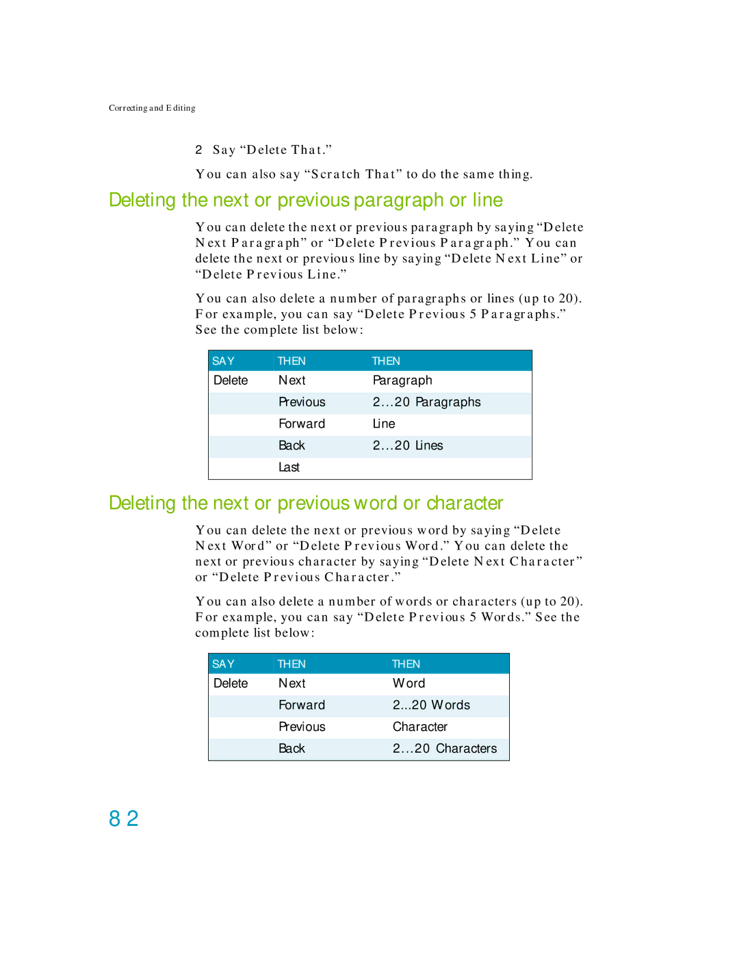 Nuance comm K609A-G00-11.0, K609A-GC3-11.0, K609A-WN9-11.0, K609AGC3110 manual Deleting the next or previous paragraph or line 