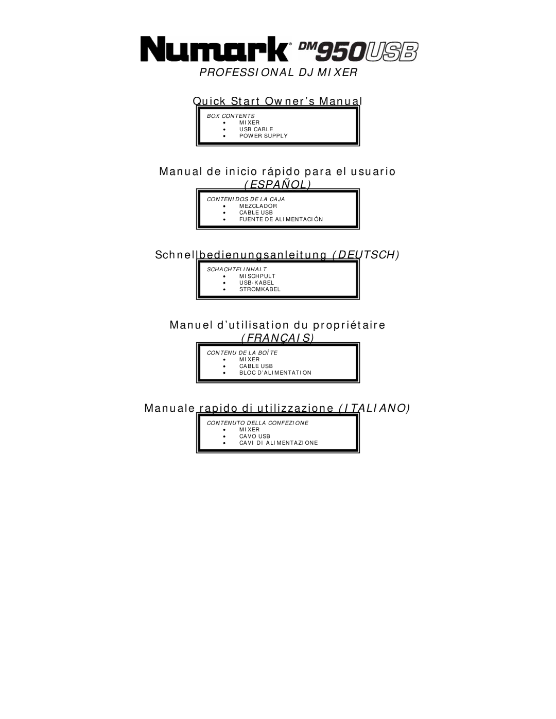 Numark Industries 950USB quick start Professional DJ Mixer 