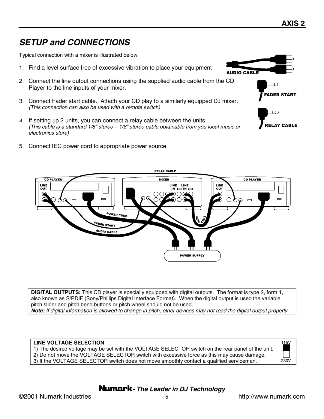 Numark Industries AXIS 9 manual Setup and Connections 