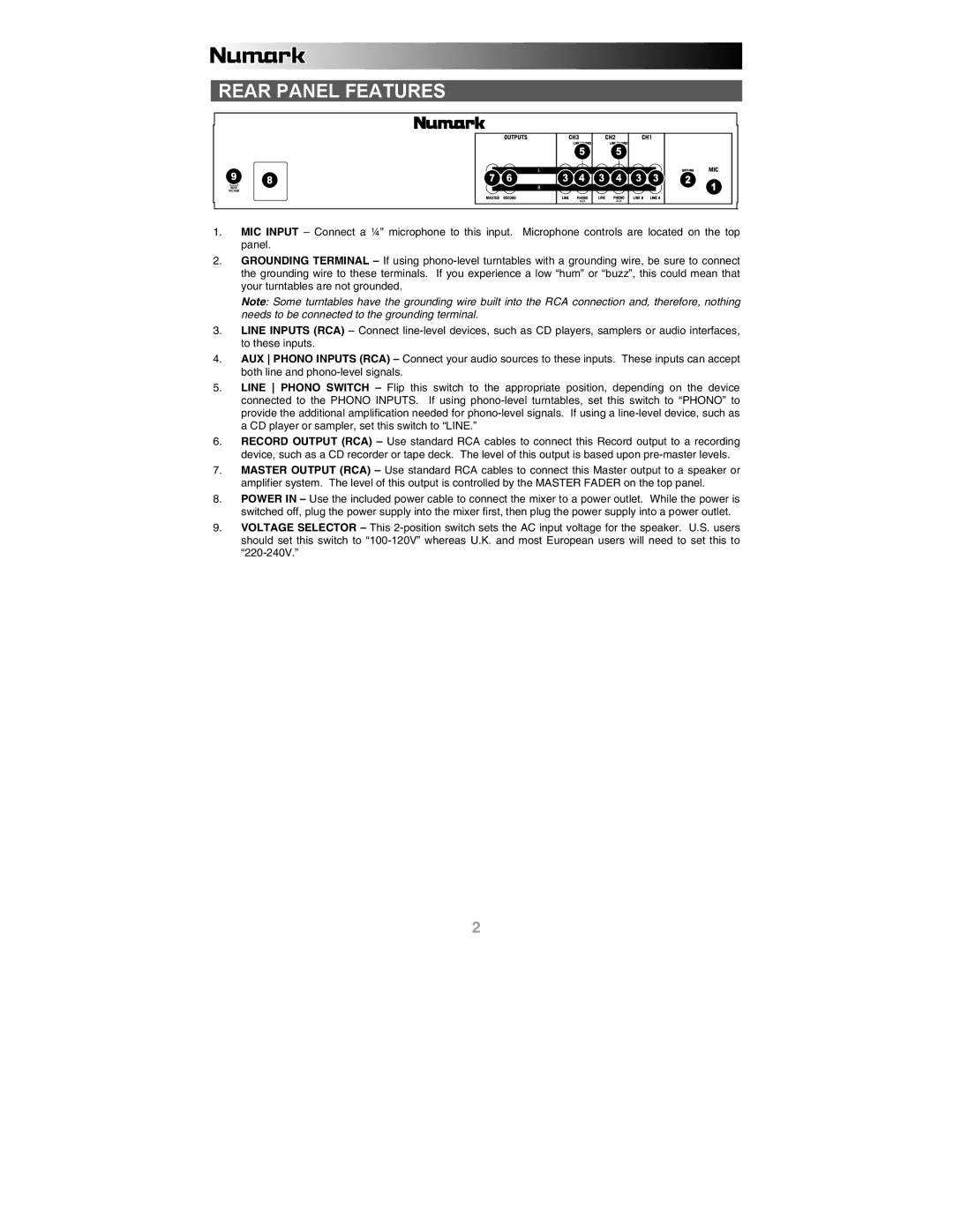 Numark Industries C1 quick start Rear Panel Features, 3 4 3 