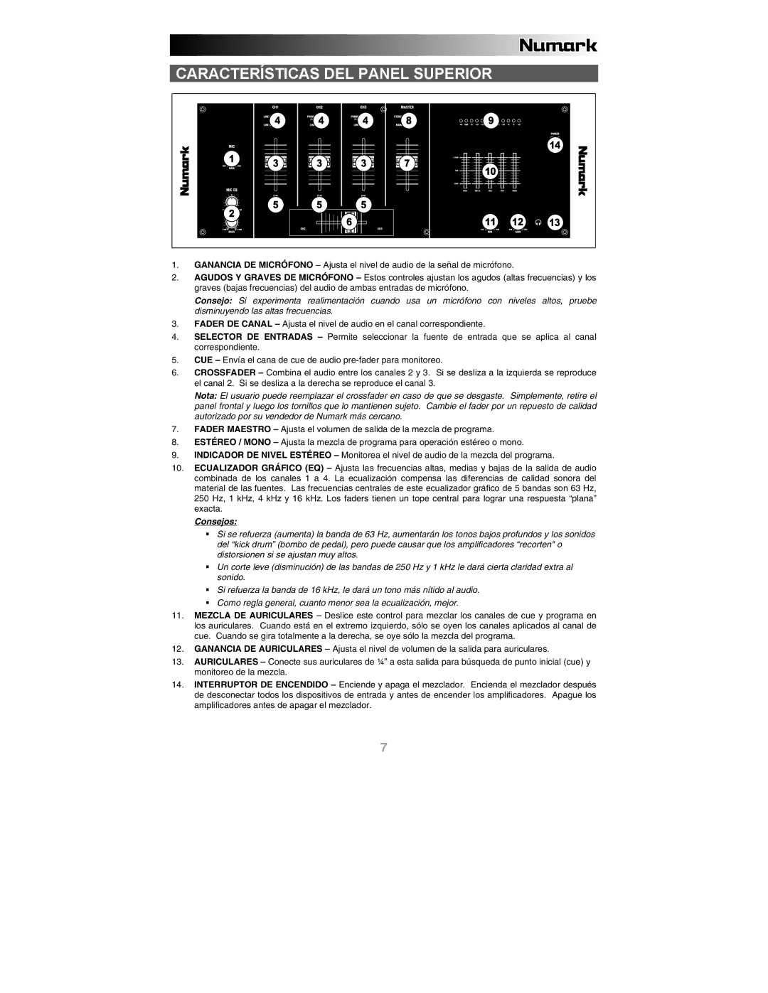 Numark Industries C1 quick start Características DEL Panel Superior, Consejos 