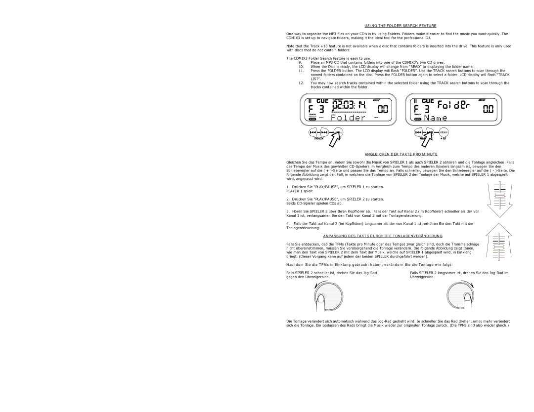 Numark Industries CDMIX3 quick start Angleichen DER Takte PRO Minute, Anpassung DES Takts Durch DIE Tonlagenveränderung 