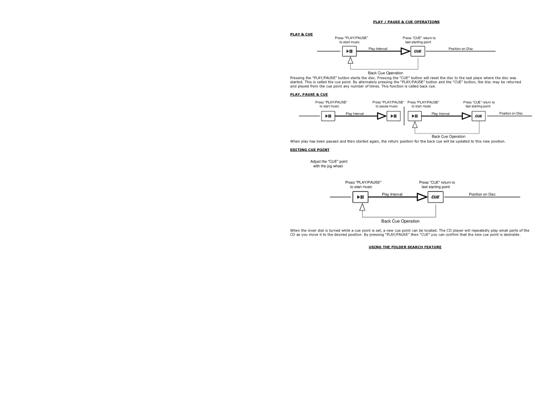 Numark Industries CDMIX3 quick start Play / Pause & CUE Operations Play & CUE, PLAY, Pause & CUE, Editing CUE Point 