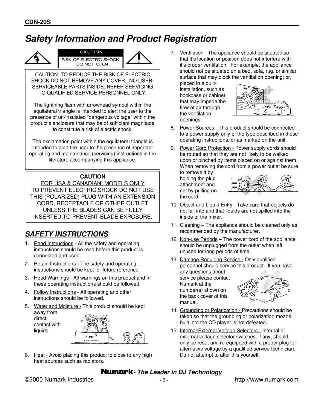 Numark Industries CDN-20S manual Safety Information and Product Registration, Numark Industries 