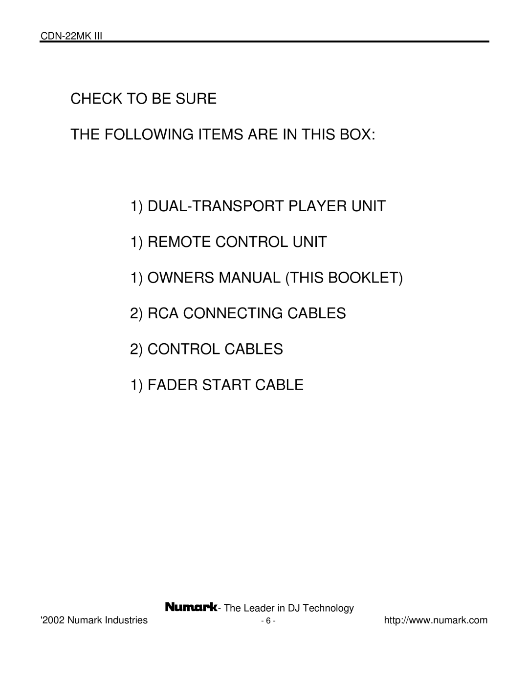 Numark Industries CDN-22MK III manual Leader in DJ Technology 