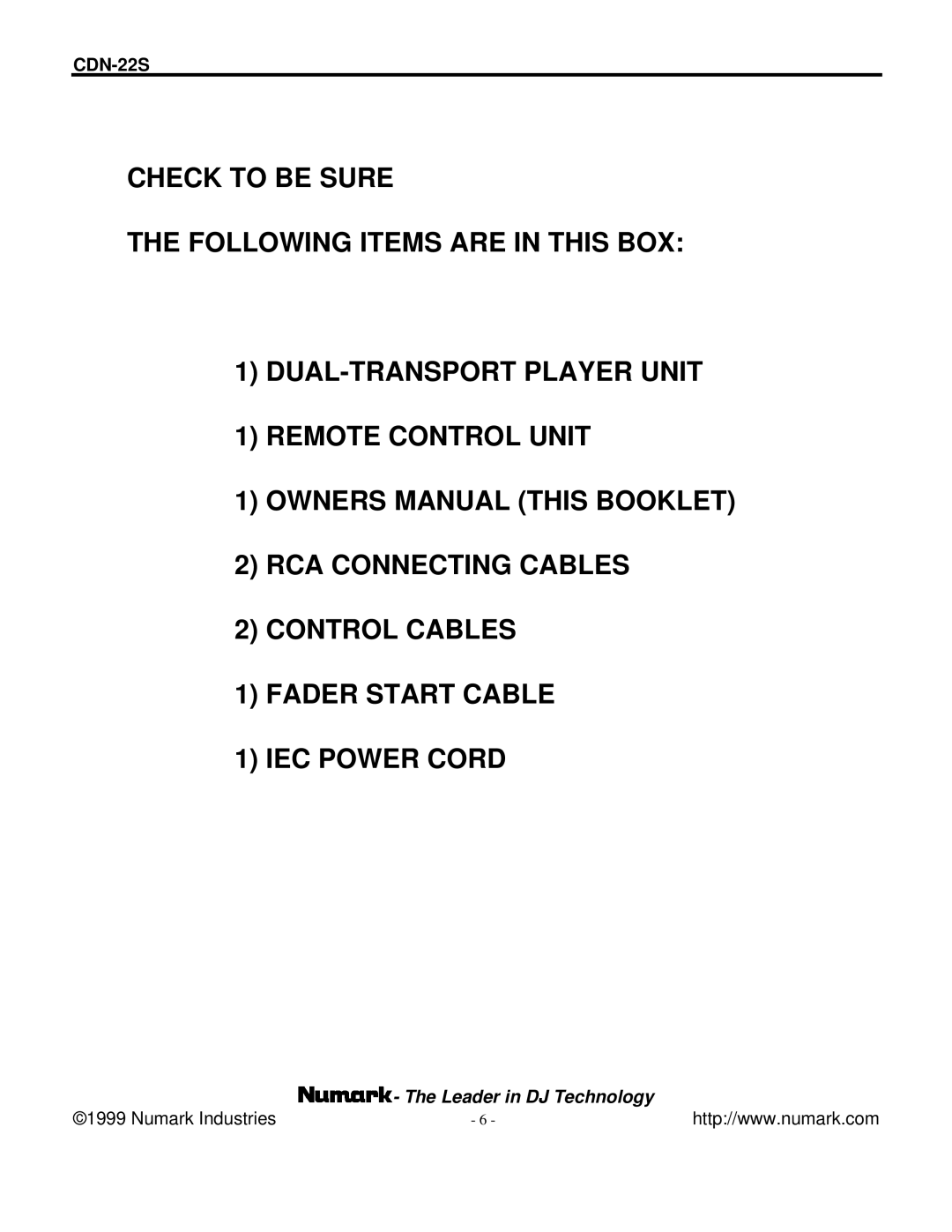 Numark Industries CDN-22S manual Leader in DJ Technology 