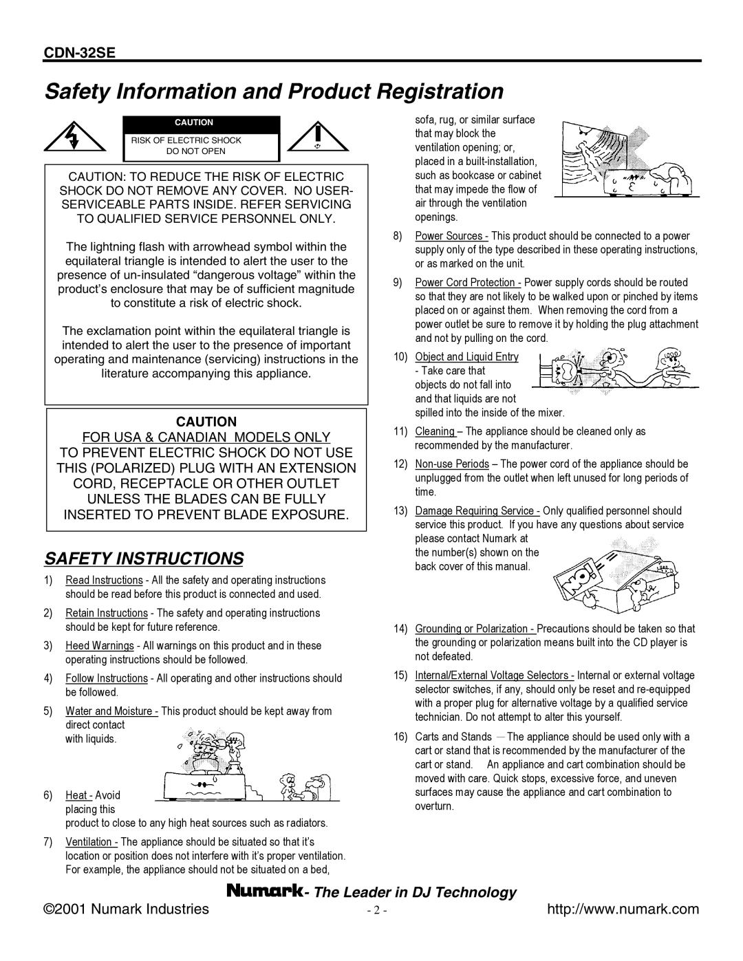 Numark Industries CDN-32SE manual Safety Information and Product Registration 