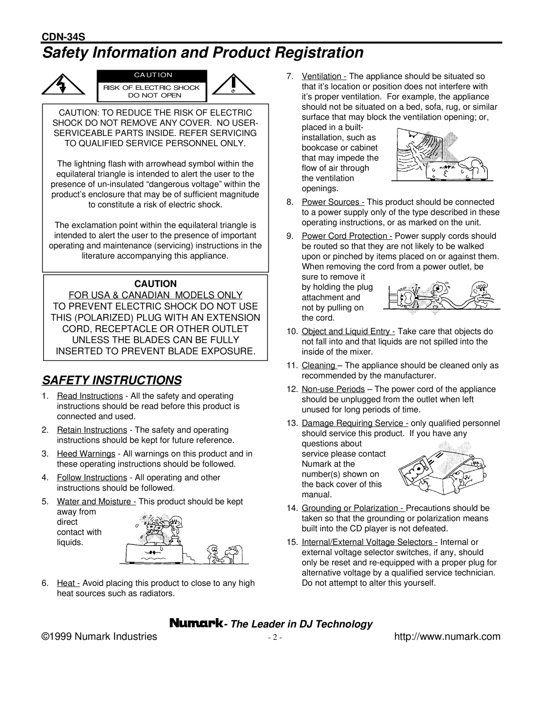 Numark Industries CDN-34S manual Safety Information and Product Registration 