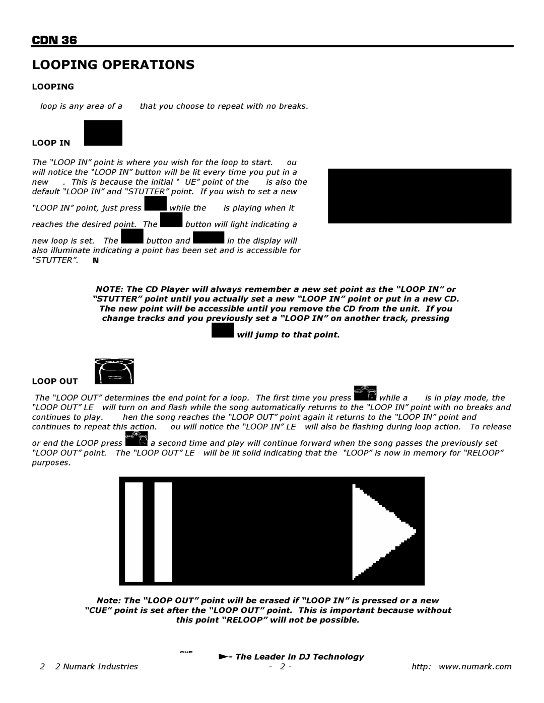 Numark Industries CDN 36 owner manual Looping Operations, Loop OUT 