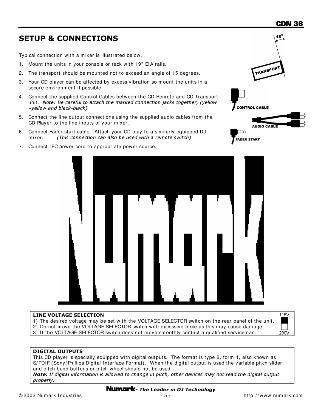 Numark Industries CDN 36 owner manual Setup & Connections, Line Voltage Selection, Digital Outputs 