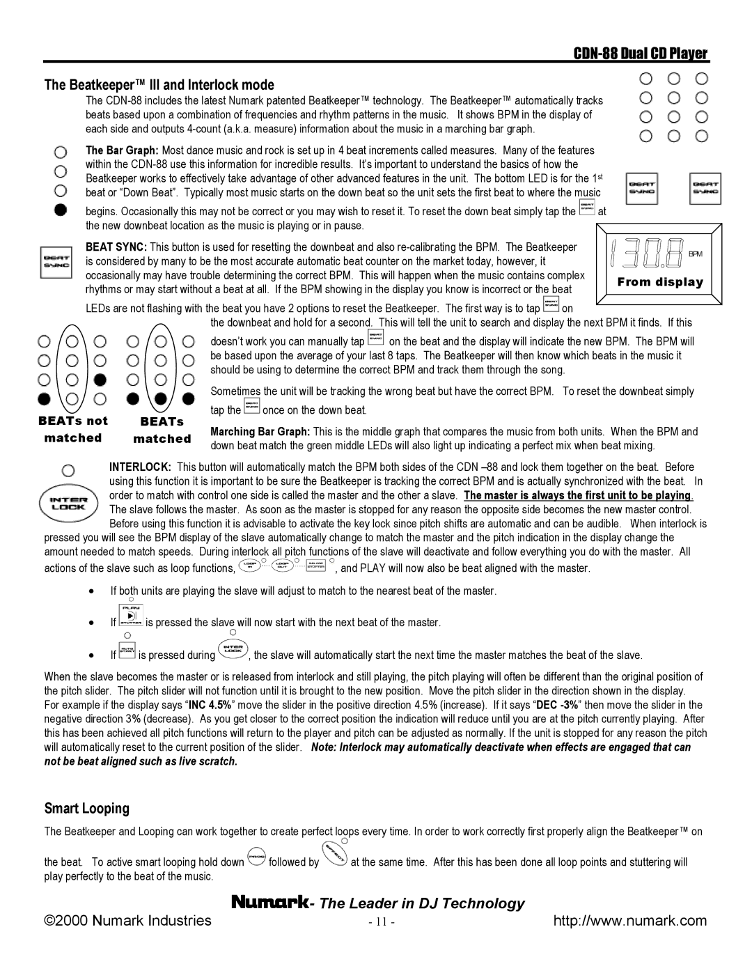 Numark Industries CDN-88 manual Beatkeeper III and Interlock mode 