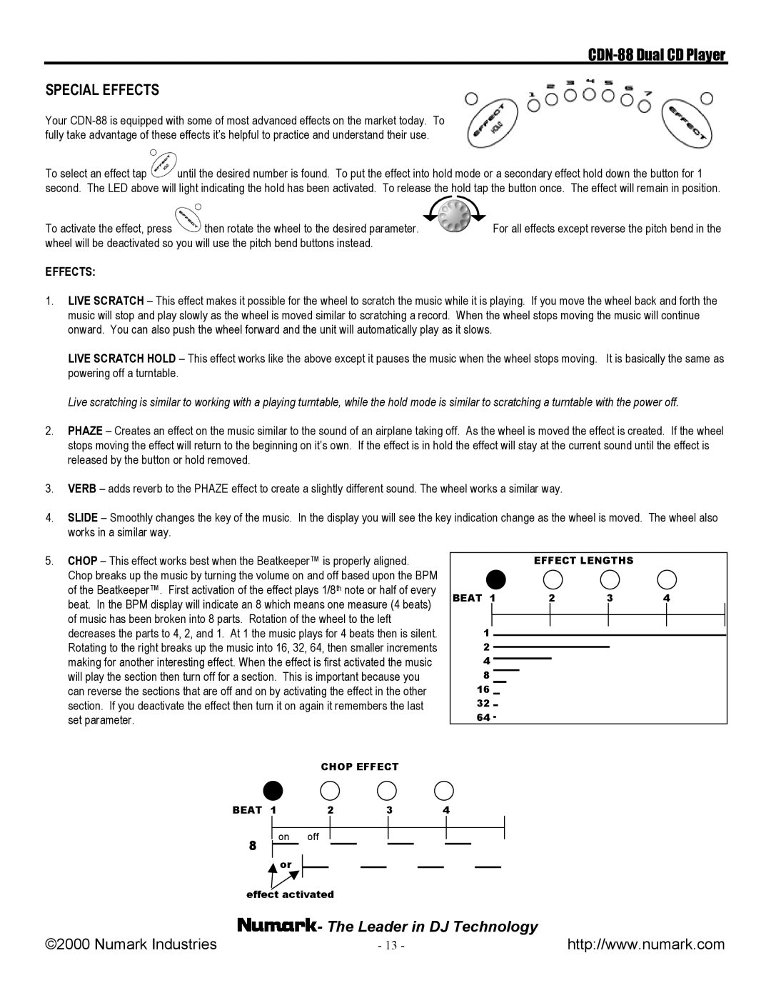 Numark Industries CDN-88 manual Special Effects 