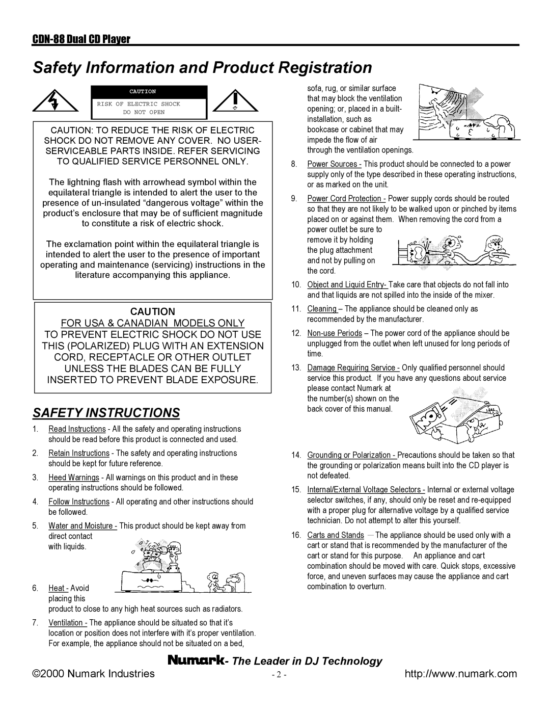 Numark Industries CDN-88 manual Safety Information and Product Registration 