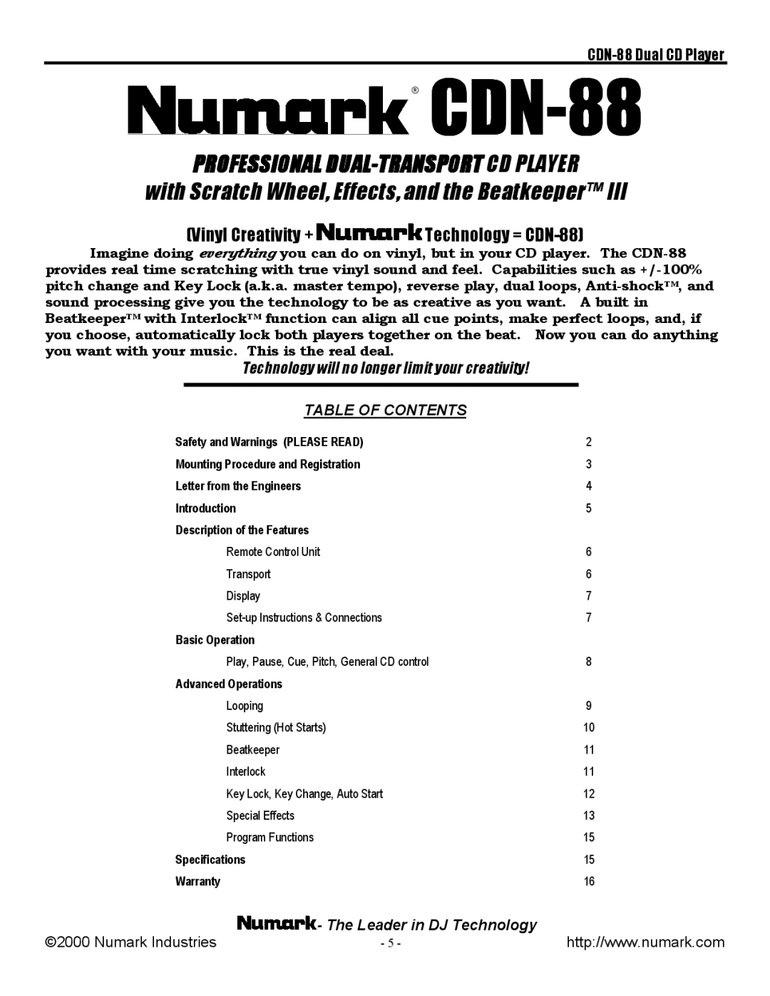 Numark Industries CDN-88 manual 