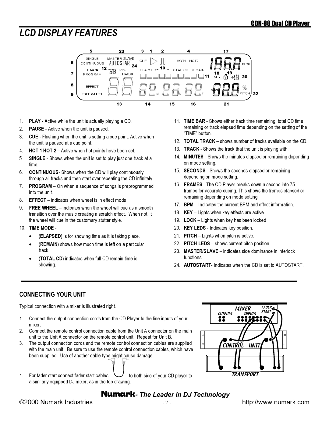 Numark Industries CDN-88 manual Connecting Your Unit, Time Mode 