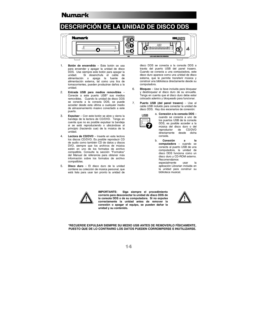 Numark Industries DDS80 quick start Descripción DE LA Unidad DE Disco DDS, Conexión Computadora 