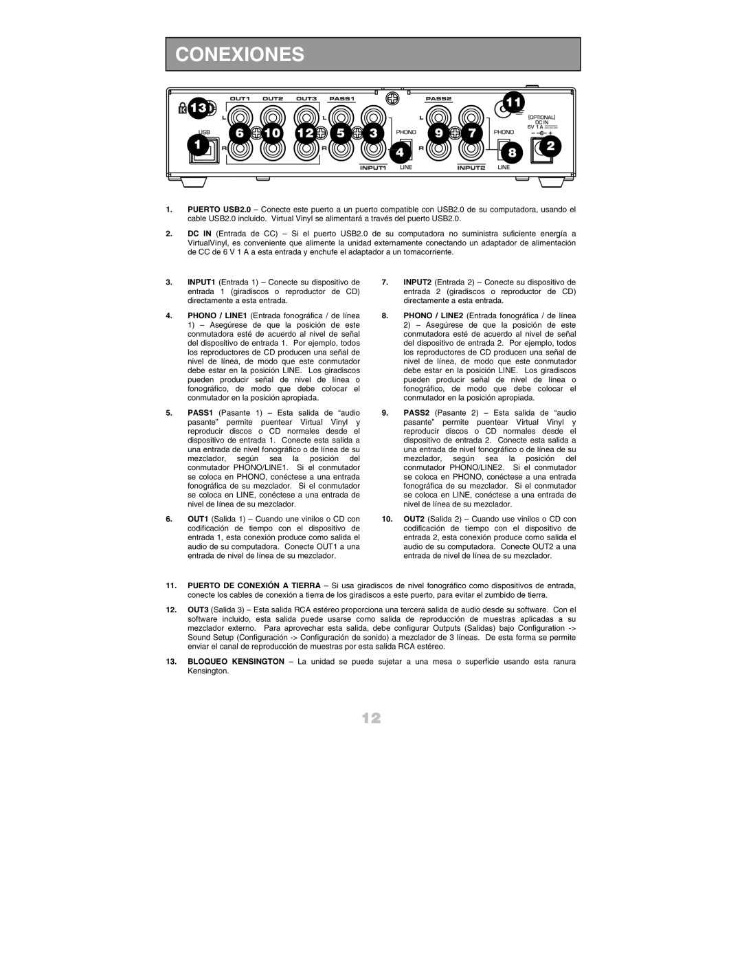 Numark Industries DJ Equipment quick start manual Conexiones 