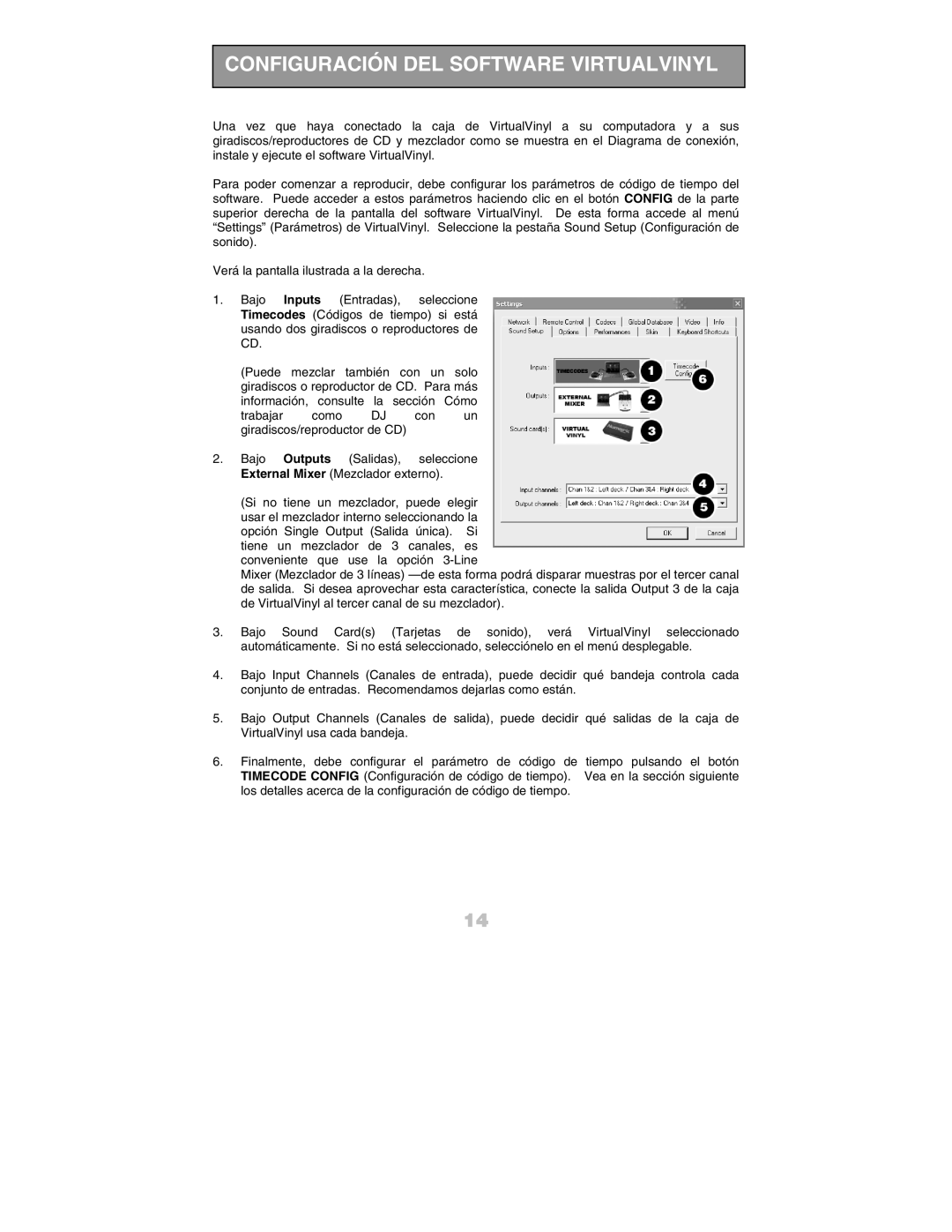 Numark Industries DJ Equipment quick start manual Configuración DEL Software Virtualvinyl 