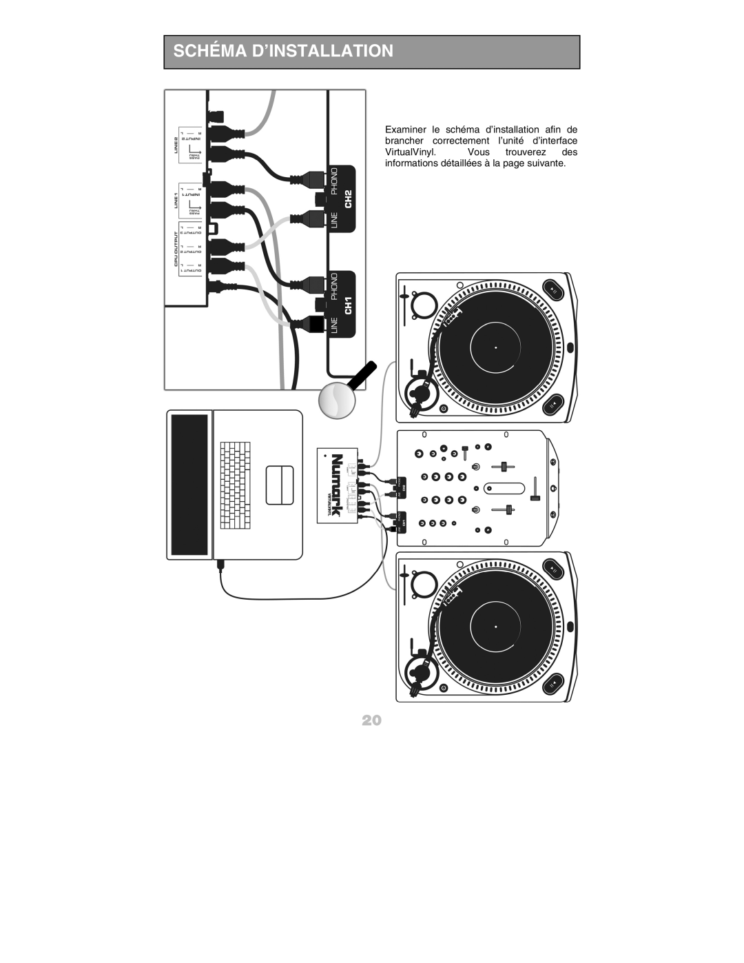 Numark Industries DJ Equipment quick start manual Schéma D’INSTALLATION 