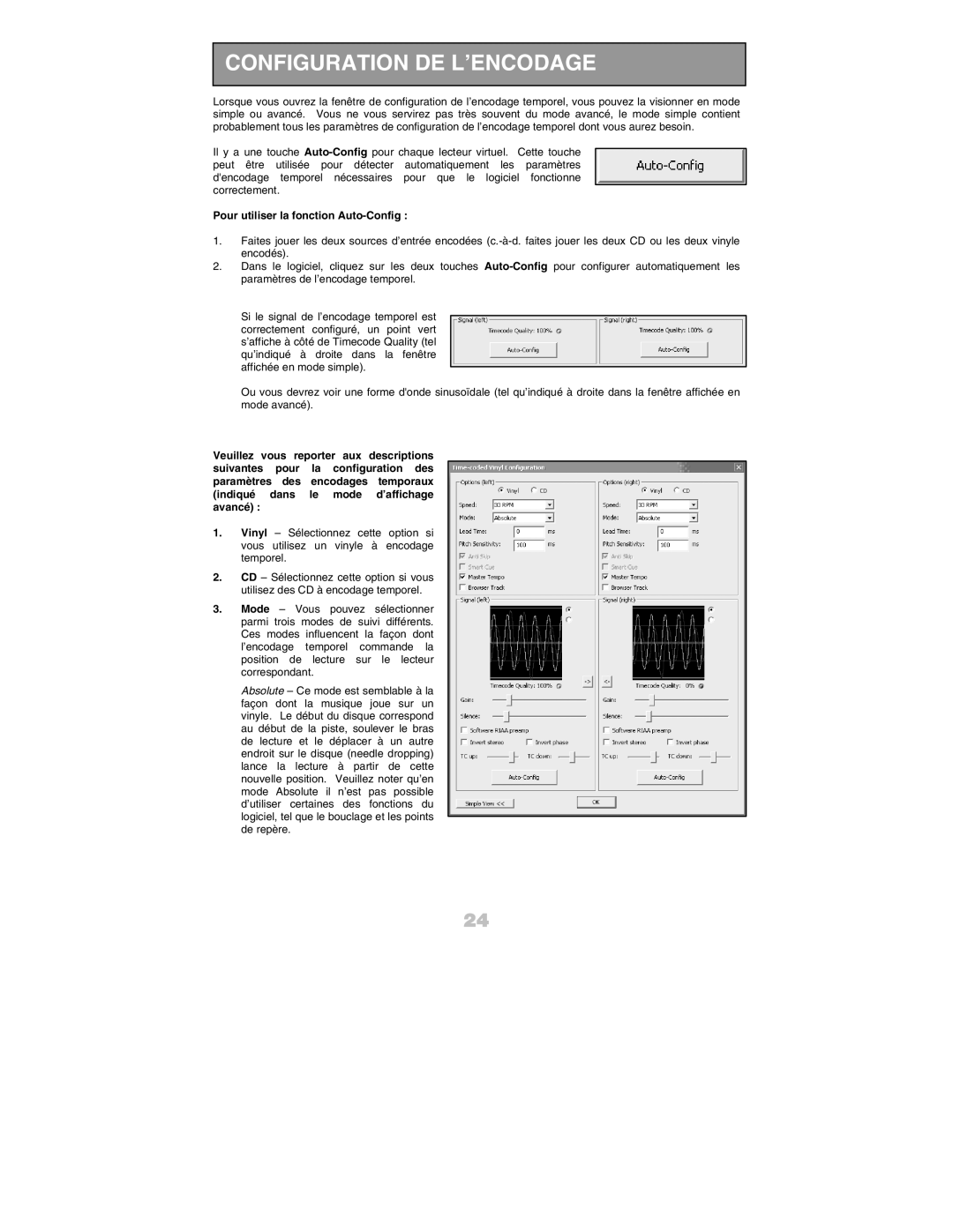 Numark Industries DJ Equipment quick start manual Configuration DE L’ENCODAGE, Pour utiliser la fonction Auto-Config 