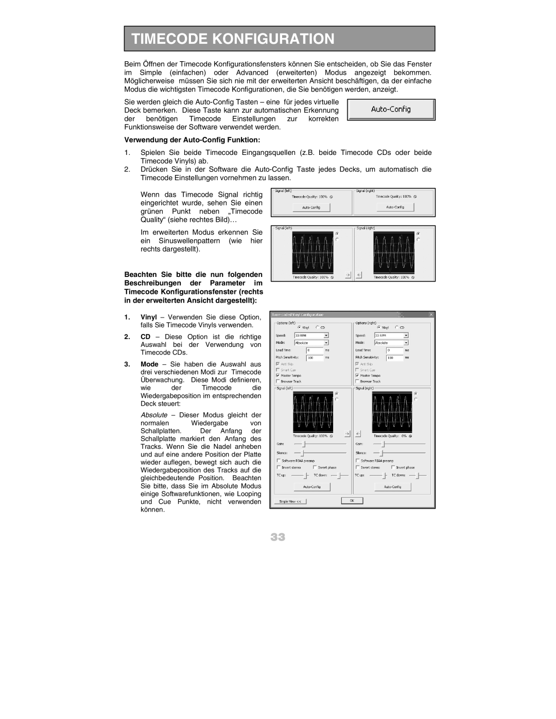 Numark Industries DJ Equipment quick start manual Timecode Konfiguration, Verwendung der Auto-Config Funktion 