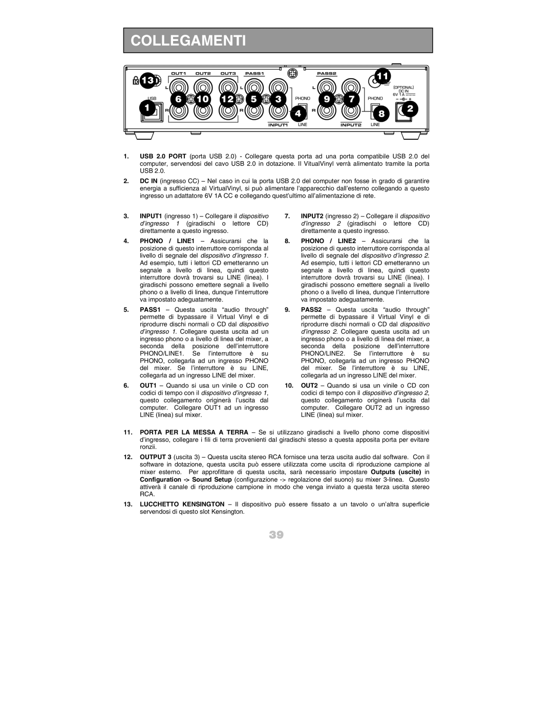 Numark Industries DJ Equipment quick start manual Collegamenti 