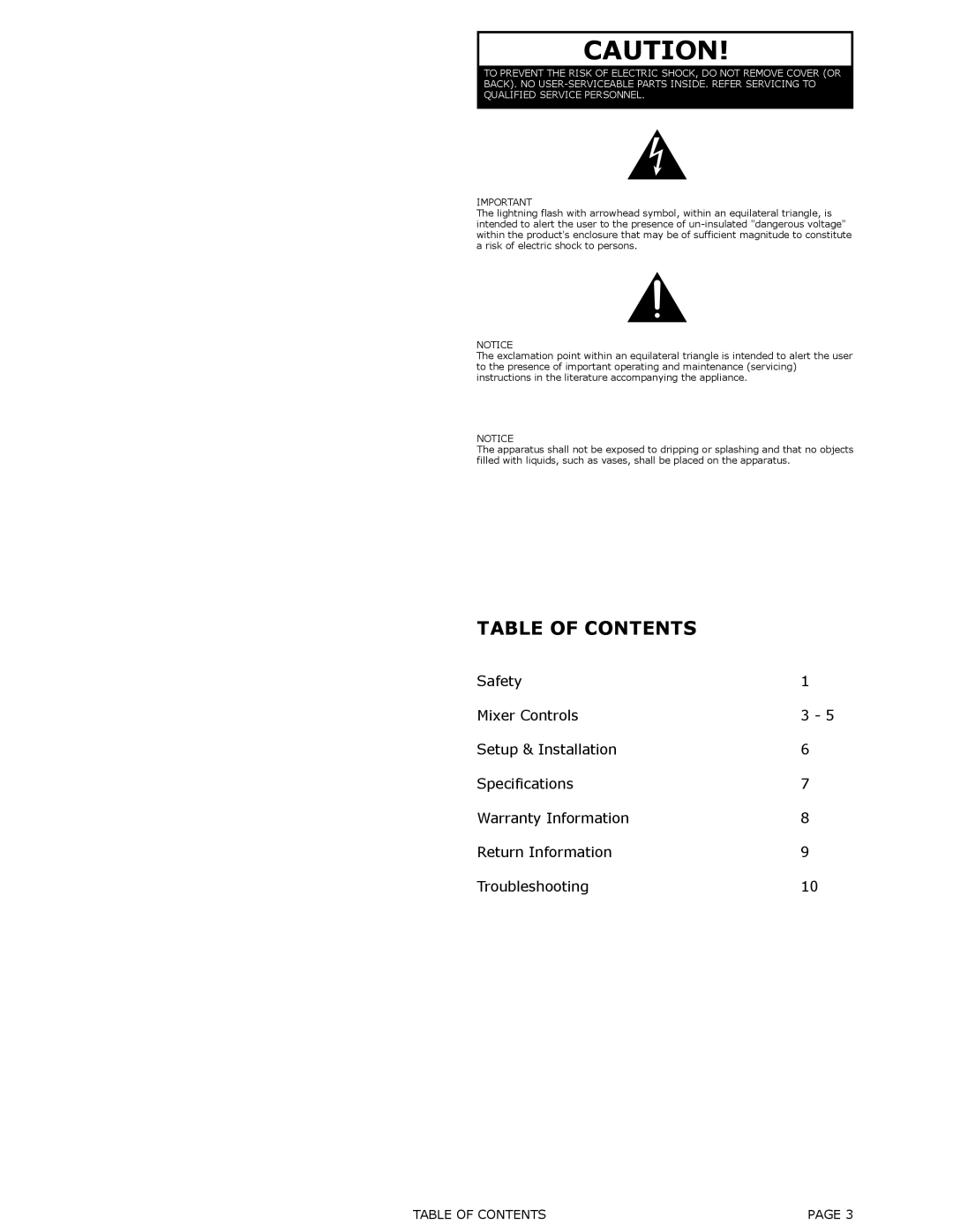 Numark Industries DM-950 operating instructions Table of Contents 