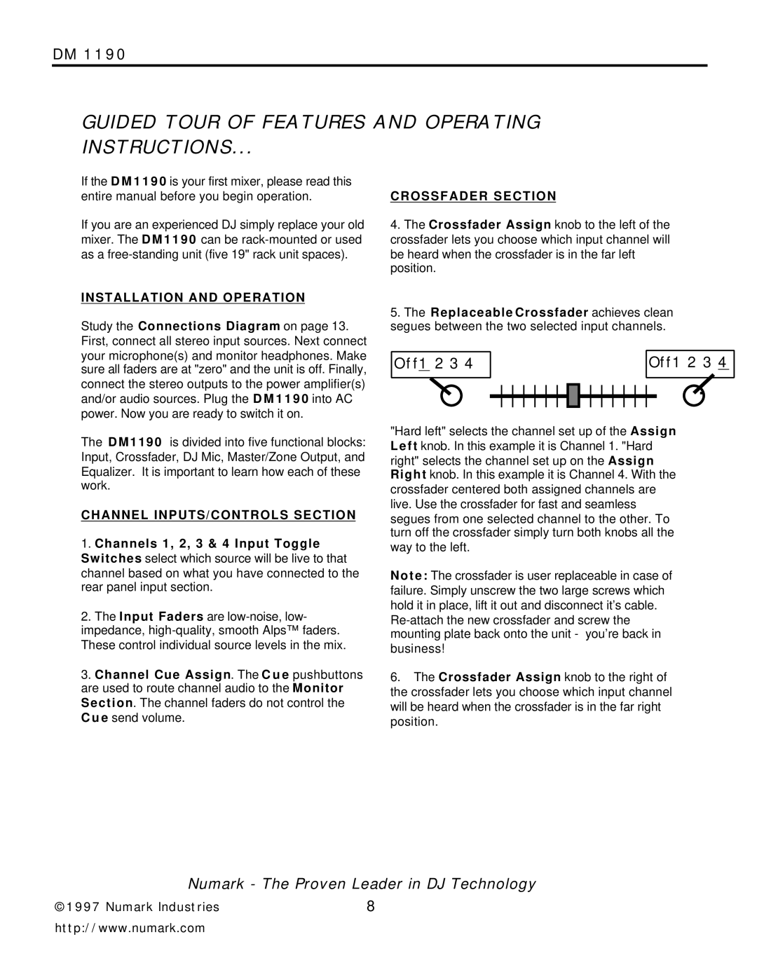 Numark Industries DM1190 owner manual Guided Tour of Features and Operating Instructions 