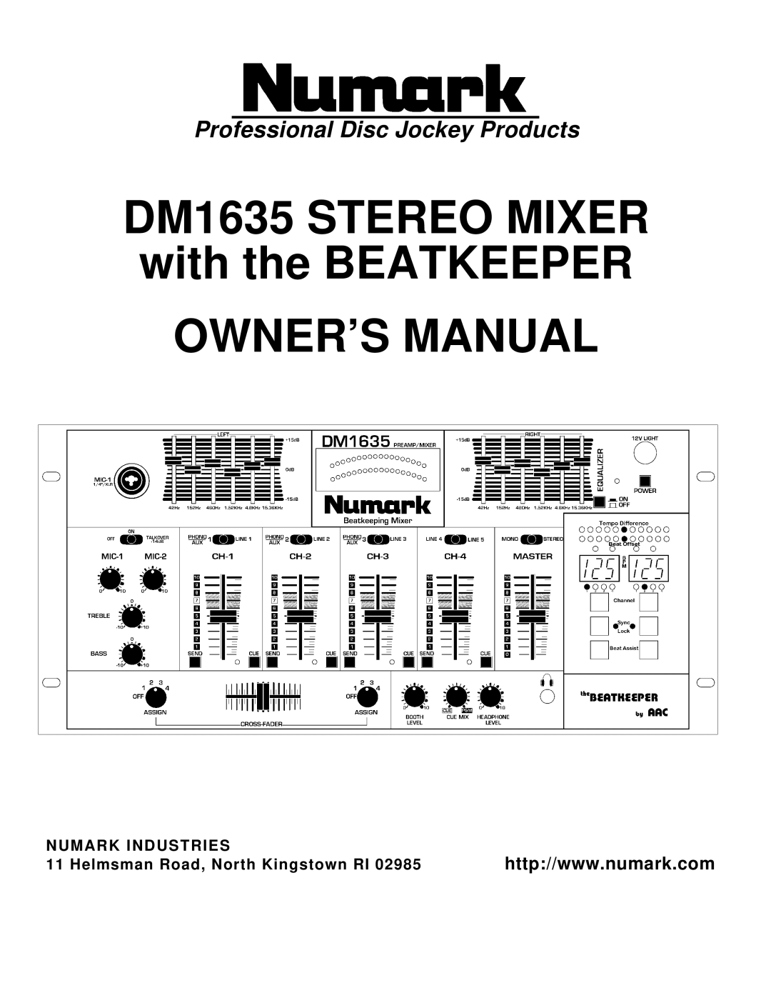 Numark Industries owner manual DM1635 Stereo Mixer with the Beatkeeper, Helmsman Road, North Kingstown RI 