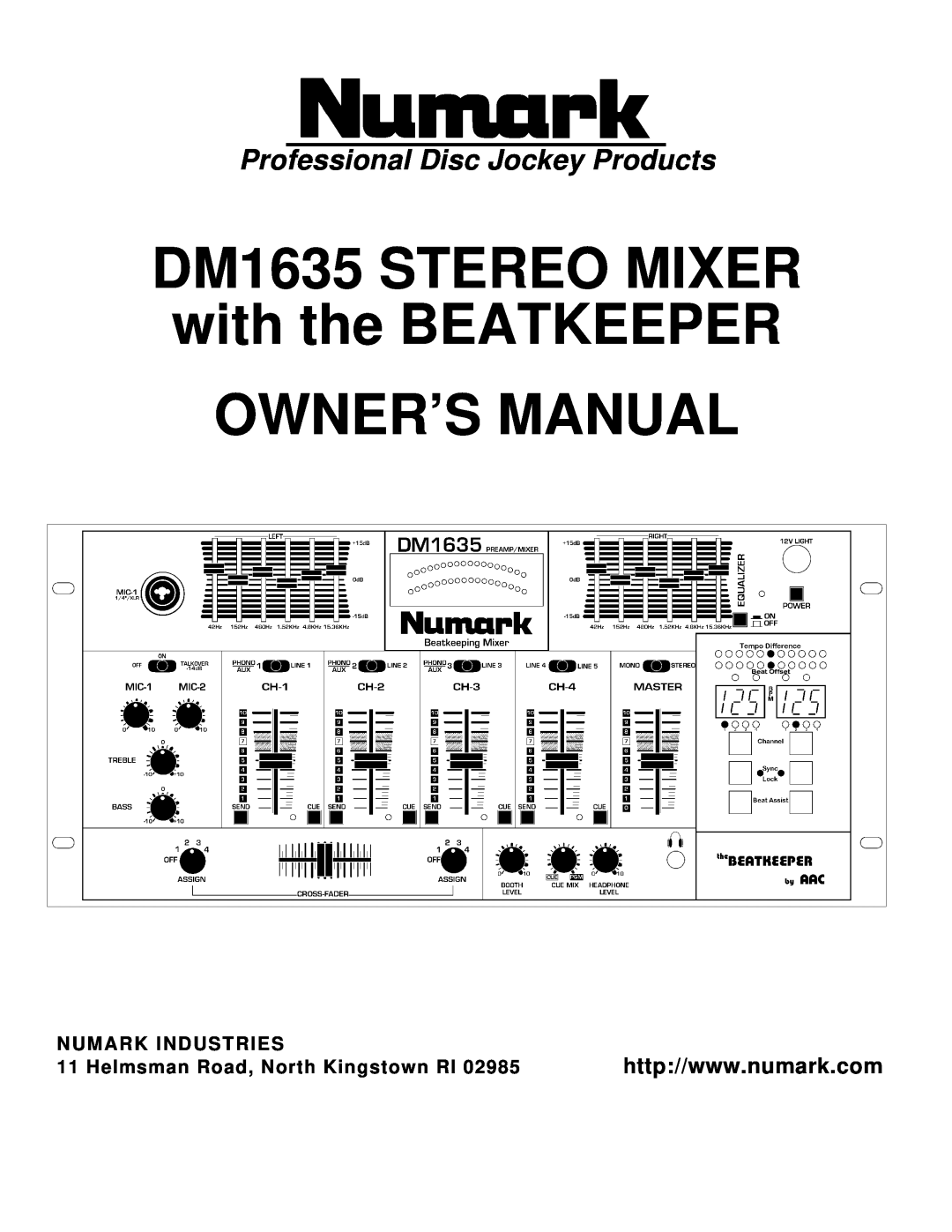 Numark Industries owner manual Professional Disc Jockey Products, DM1635 STEREO MIXER with the BEATKEEPER 