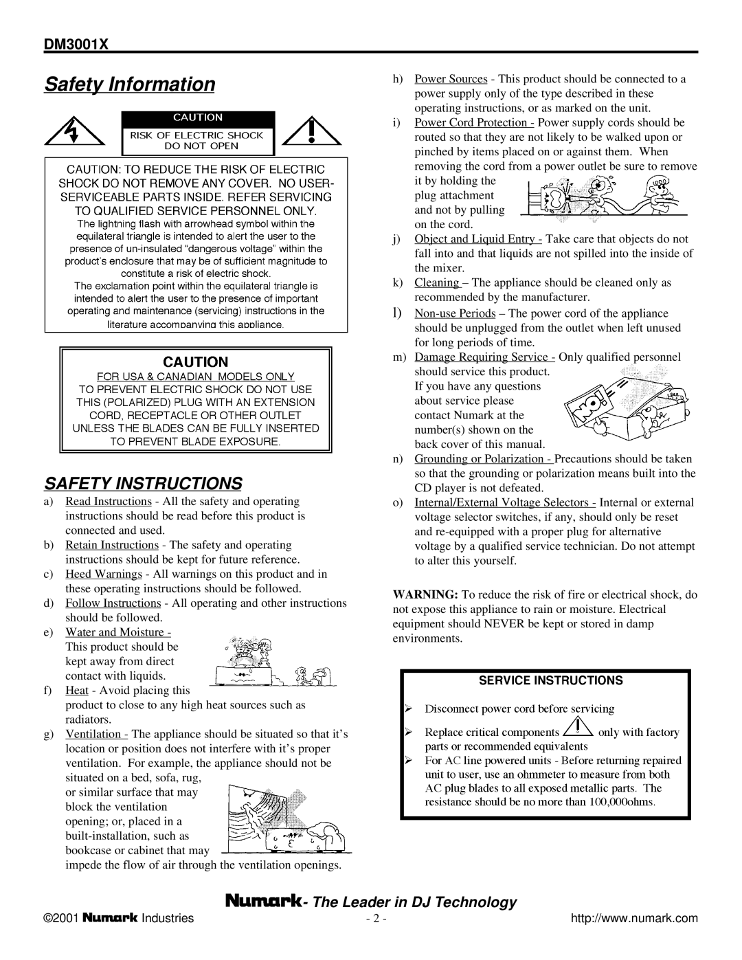 Numark Industries DM3001X owner manual Safety Information 