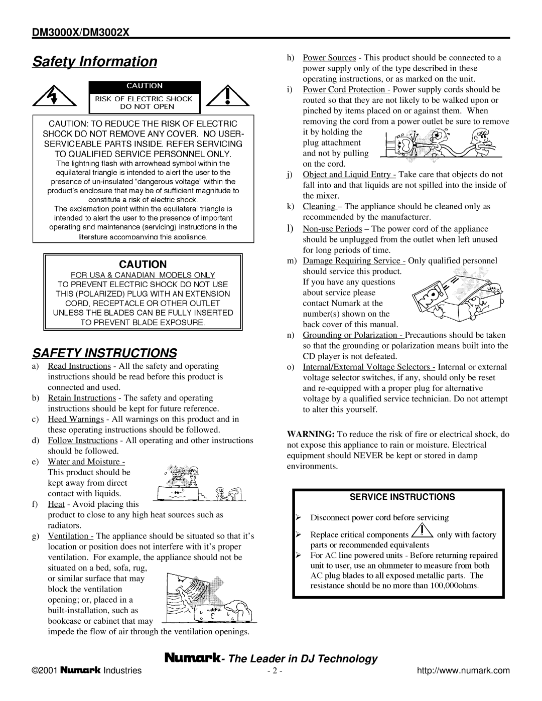 Numark Industries DM3002X, DM3000X owner manual Safety Information 