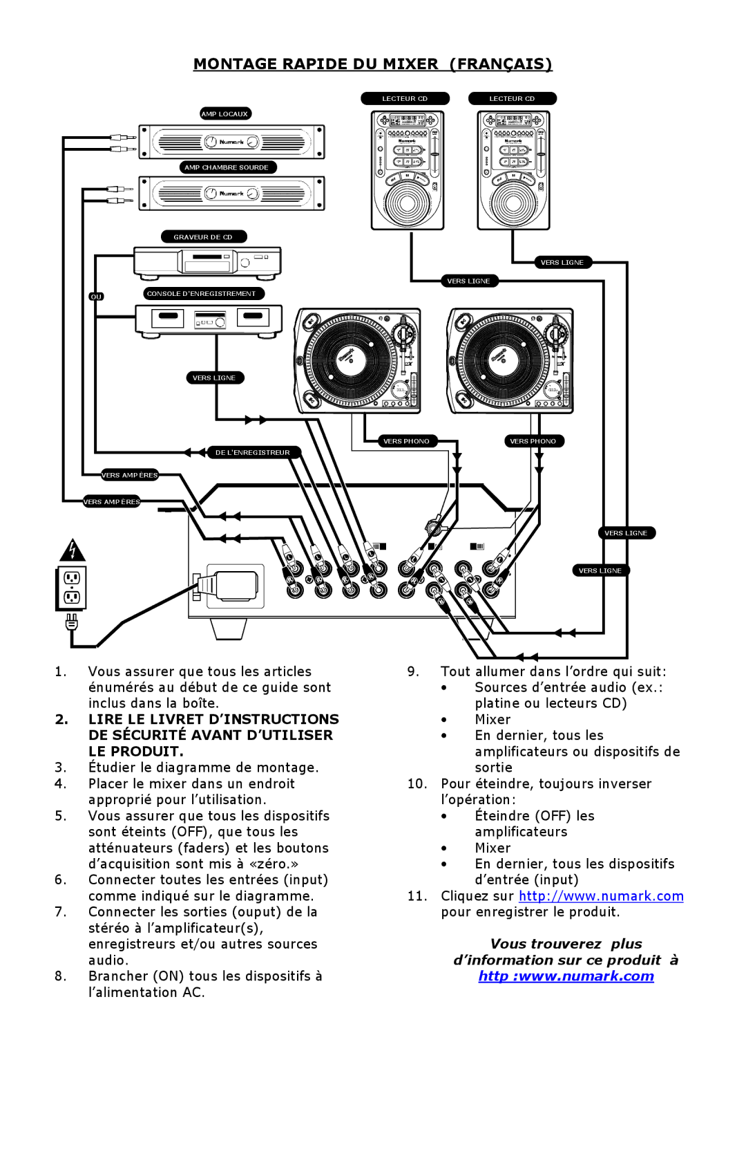 Numark Industries DM3050 manual Montage Rapide DU Mixer Français, Vous trouverez plus ’information sur ce produit à 