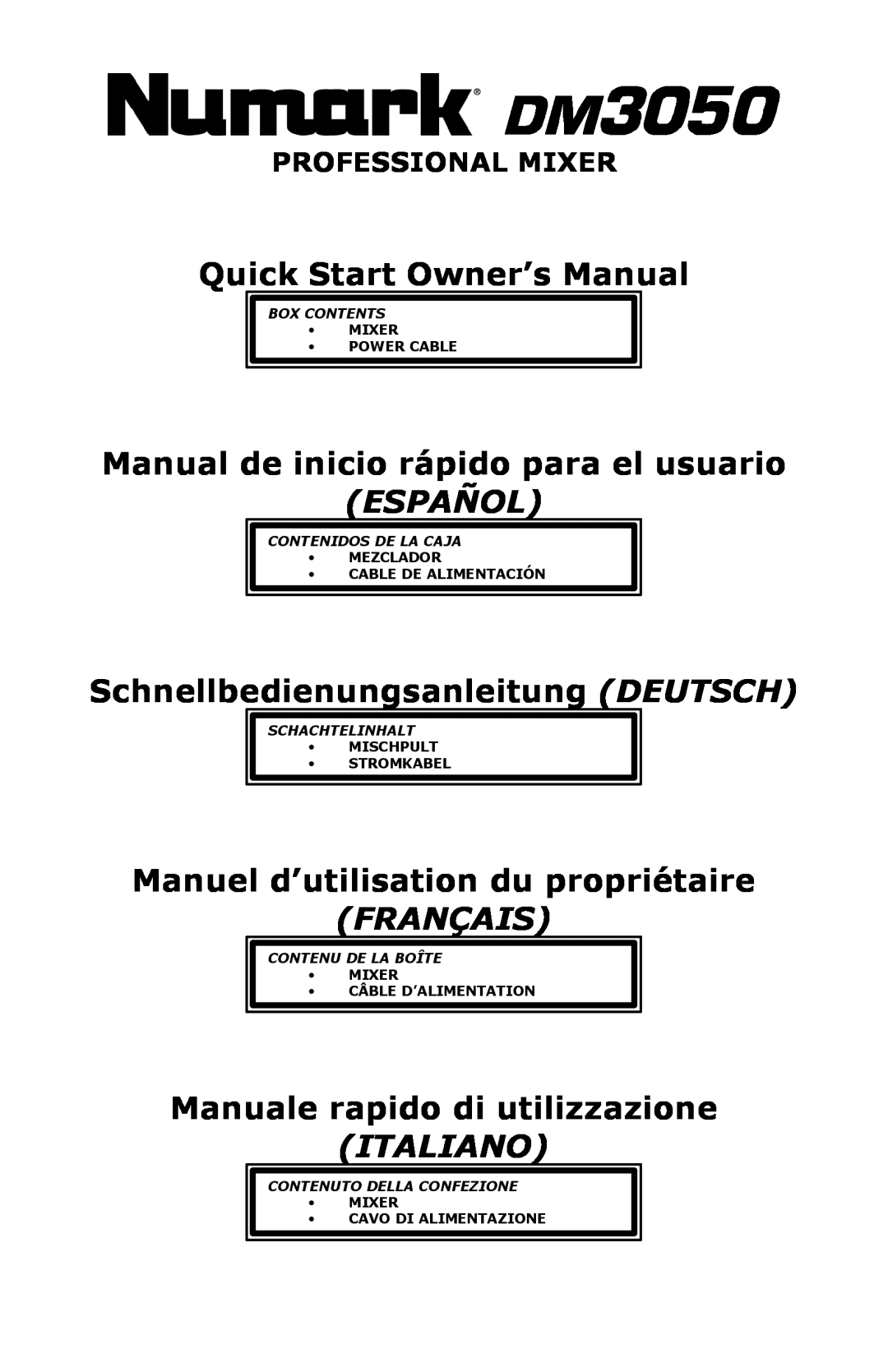 Numark Industries DM3050 manual Manual de inicio rápido para el usuario, Español, Schnellbedienungsanleitung DEUTSCH 