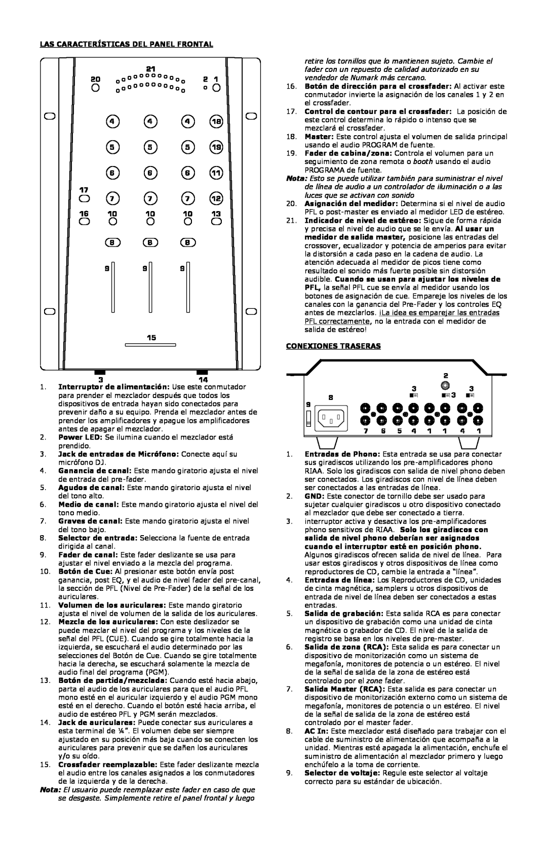 Numark Industries DM3050 manual Las Características Del Panel Frontal 