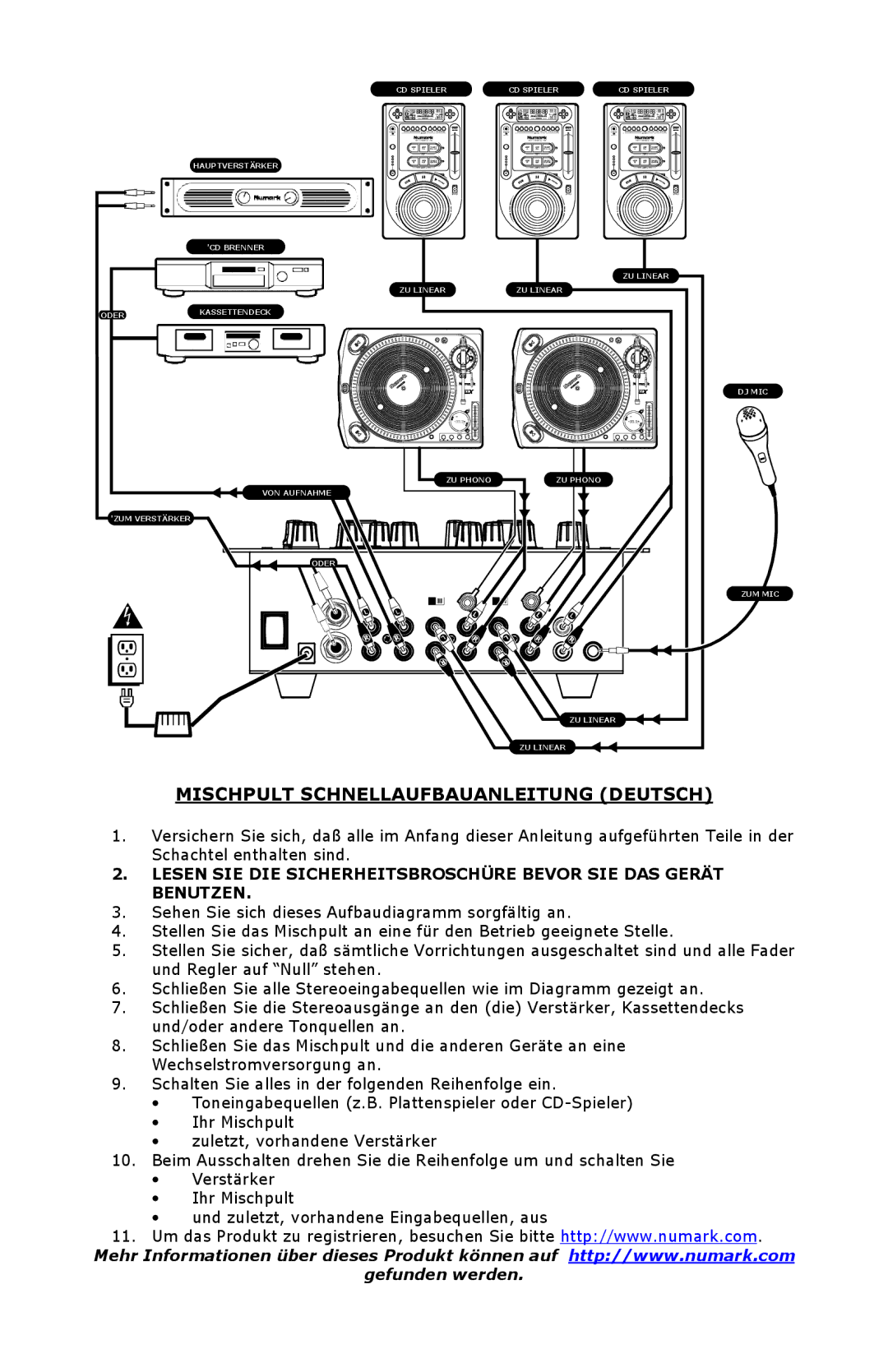 Numark Industries DXM 06 quick start Mischpult Schnellaufbauanleitung Deutsch 