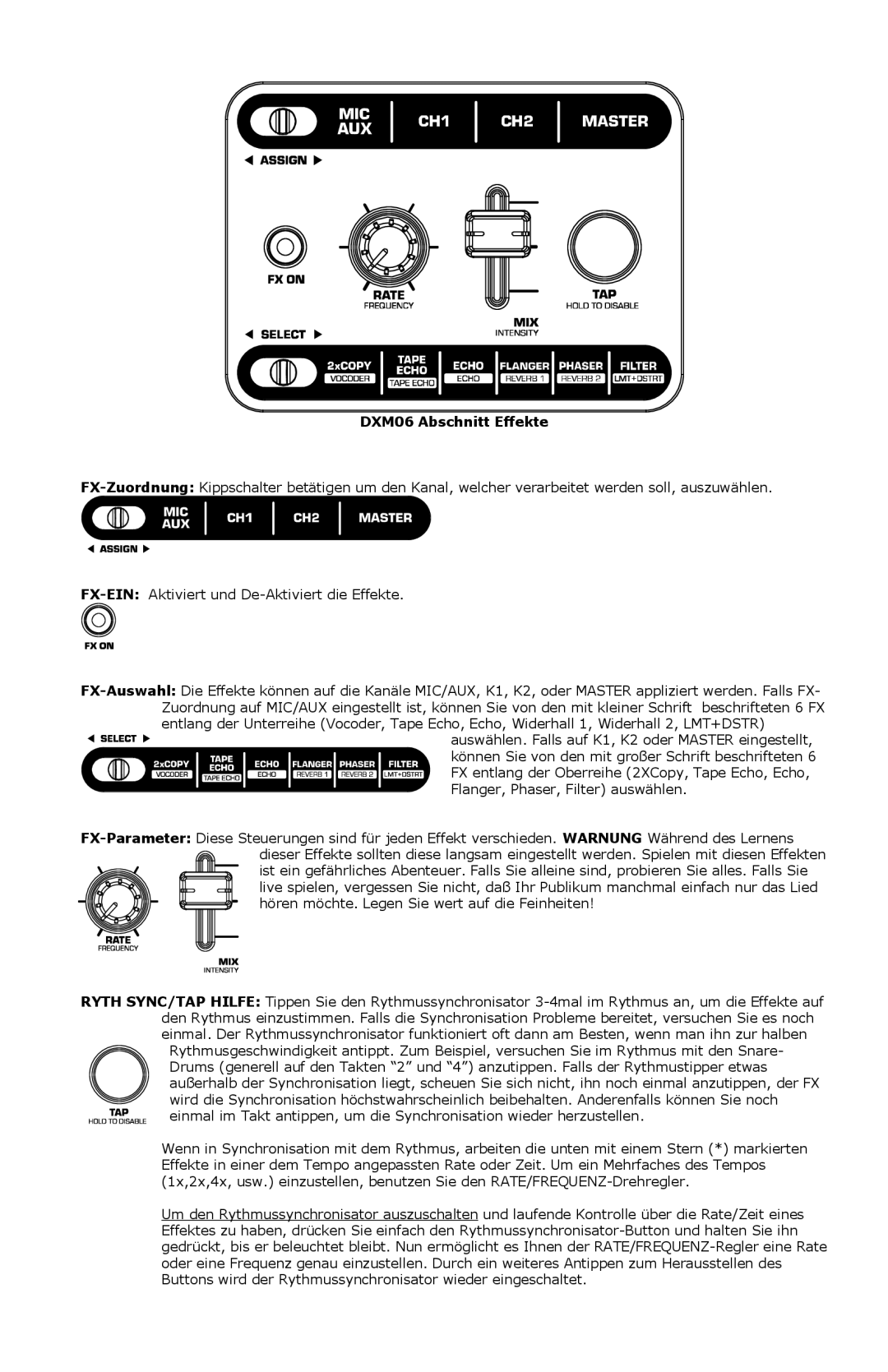 Numark Industries DXM 06 quick start DXM06 Abschnitt Effekte 