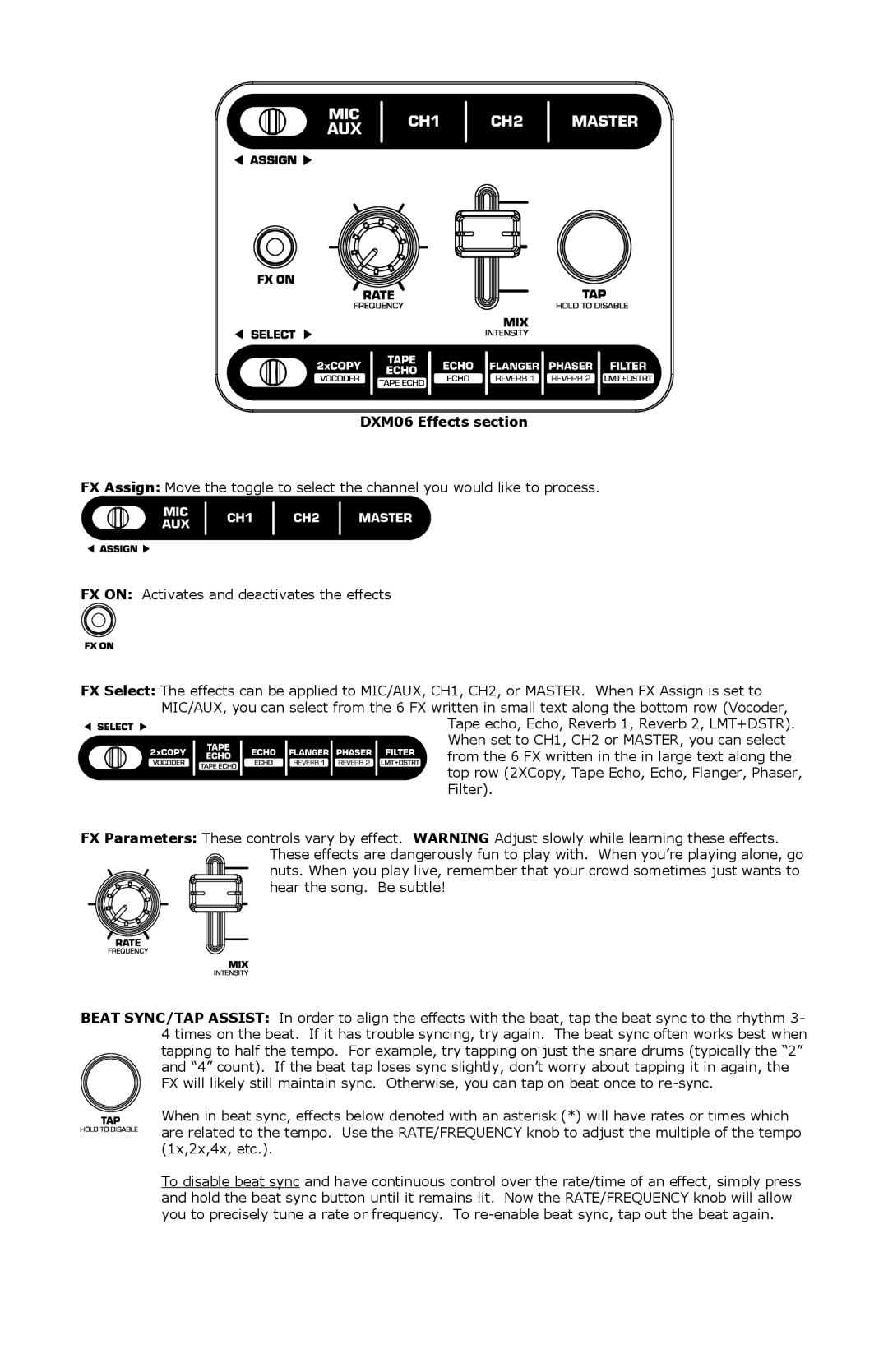 Numark Industries DXM 06 quick start DXM06 Effects section 