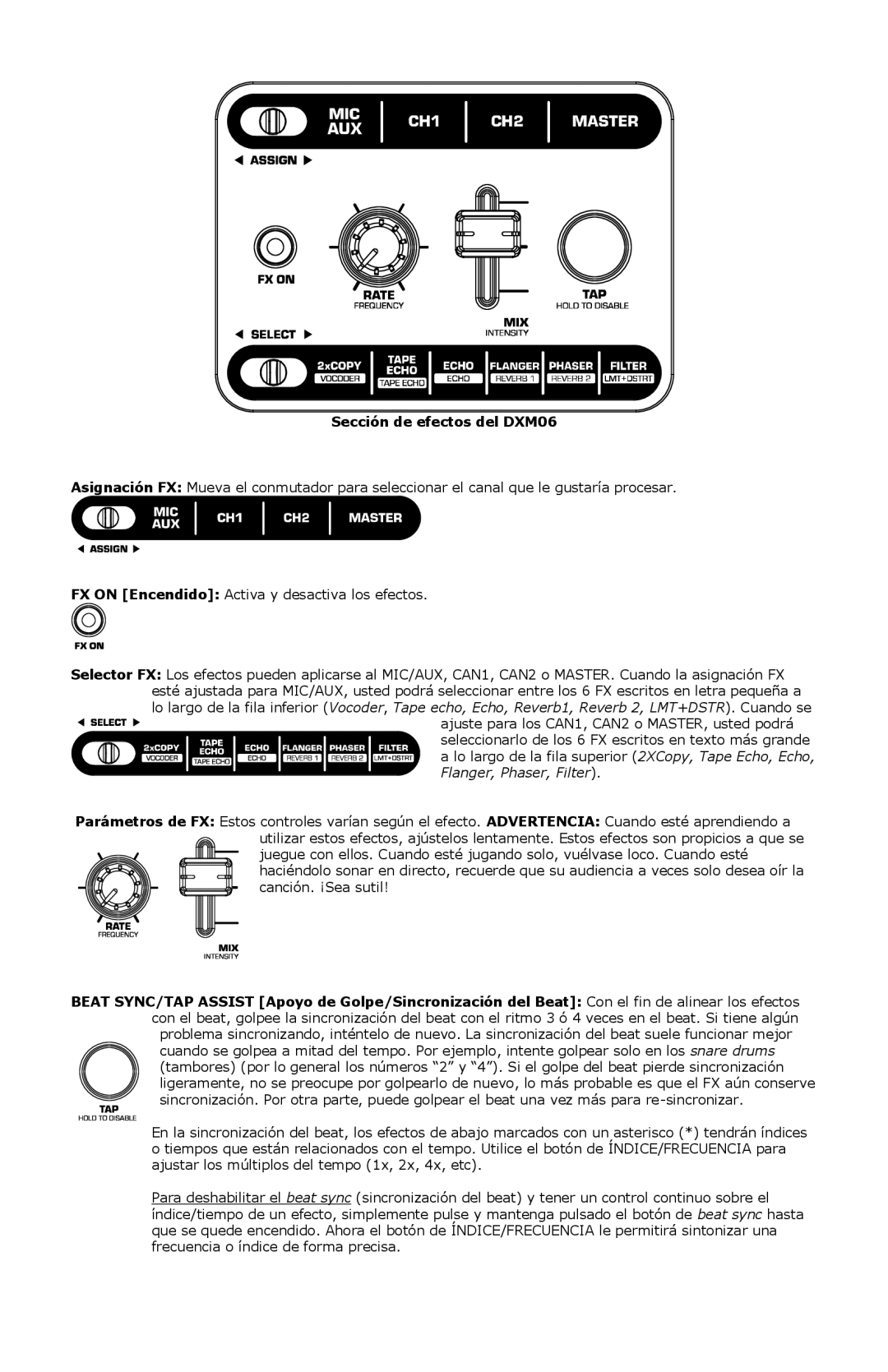 Numark Industries DXM 06 quick start Sección de efectos del DXM06 