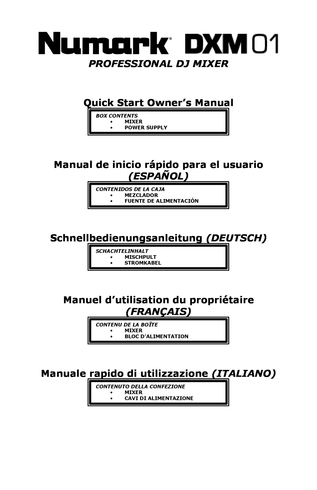 Numark Industries DXM01 quick start Professional Dj Mixer, Manual de inicio rápido para el usuario, Español, Français 
