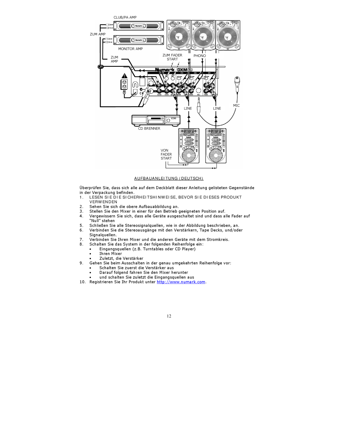 Numark Industries DXM09 quick start Aufbauanleitung Deutsch 