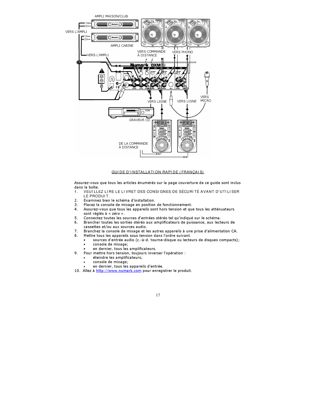 Numark Industries DXM09 quick start Guide Dinstallation Rapide Français 