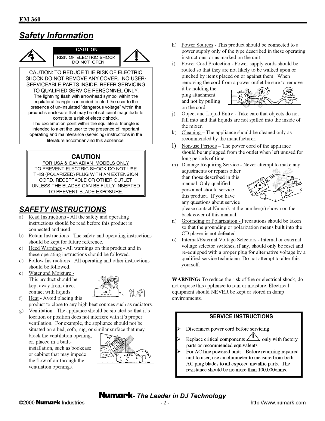 Numark Industries EM360 owner manual Safety Information 