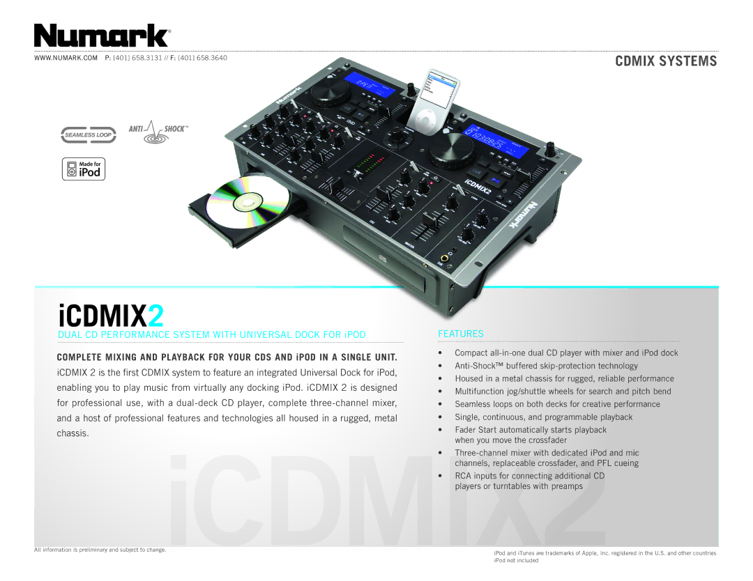 Numark Industries iCDMIX2 manual ICDMIX2, Chassis 