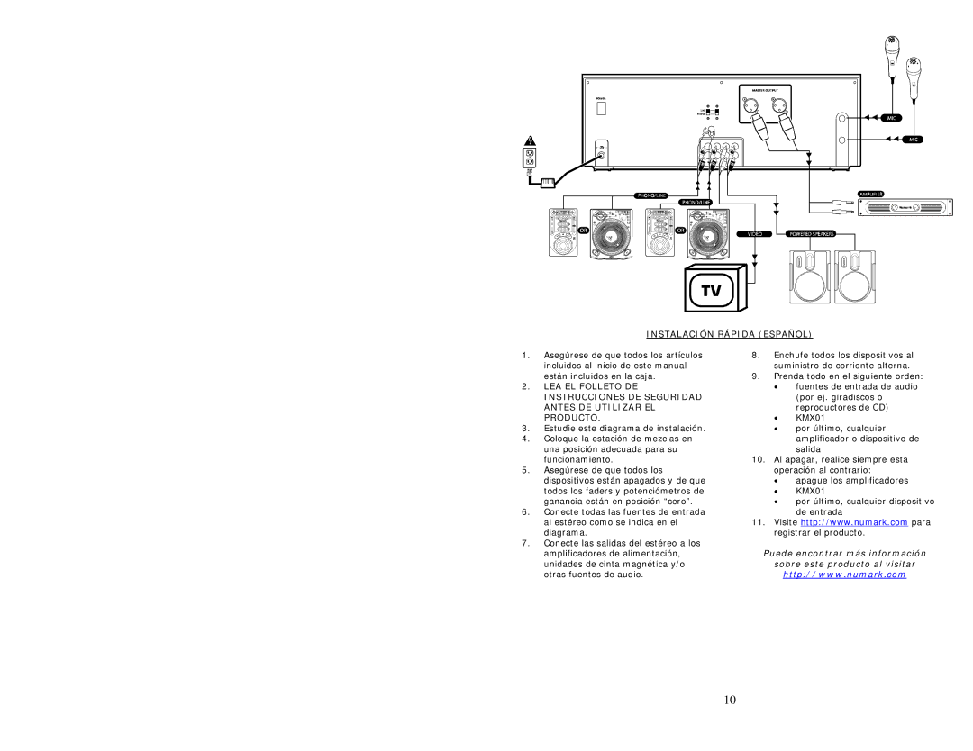 Numark Industries KMX01 quick start Instalación Rápida Español 