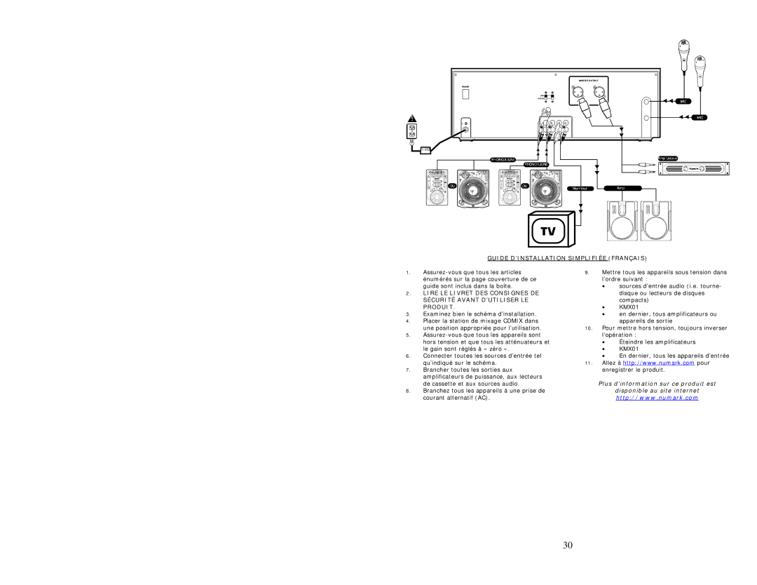 Numark Industries KMX01 quick start Guide D’INSTALLATION Simplifiée Français, Plus d’information sur ce produit est 