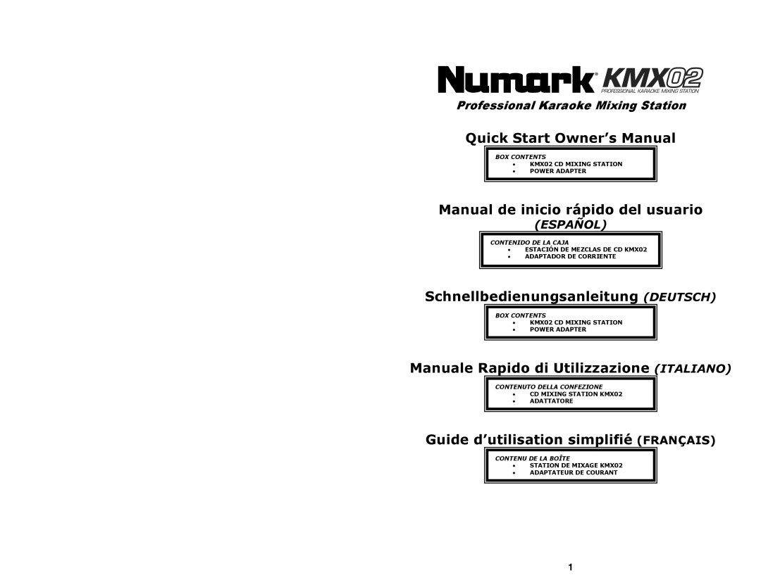 Numark Industries KMX02 quick start Manual de inicio rápido del usuario 