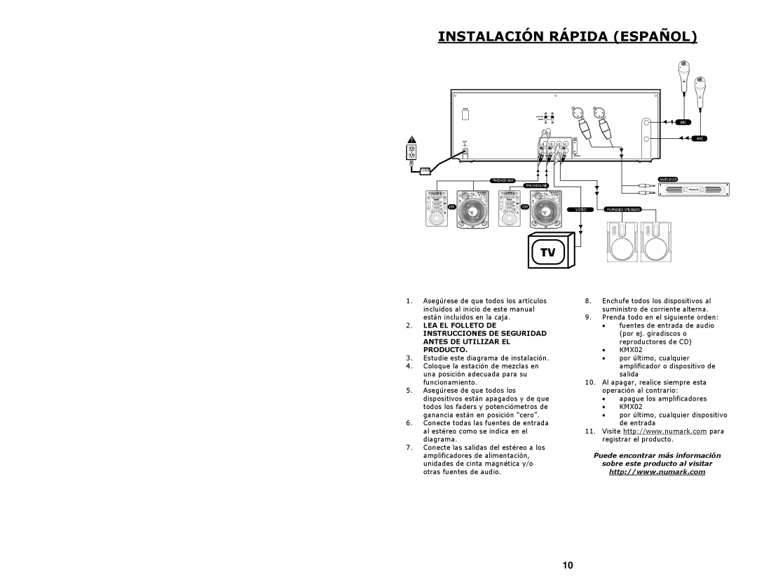 Numark Industries KMX02 quick start Instalación Rápida Español 