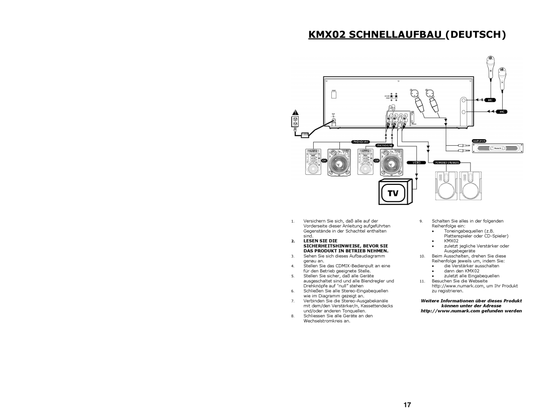 Numark Industries quick start KMX02 Schnellaufbau Deutsch 