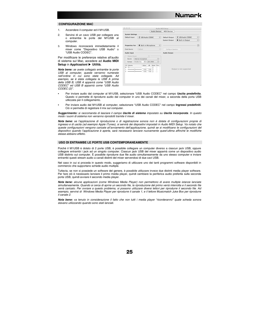 Numark Industries M1USB quick start Configurazione MAC, USO DI Entrambe LE Porte USB Contemporaneamente 